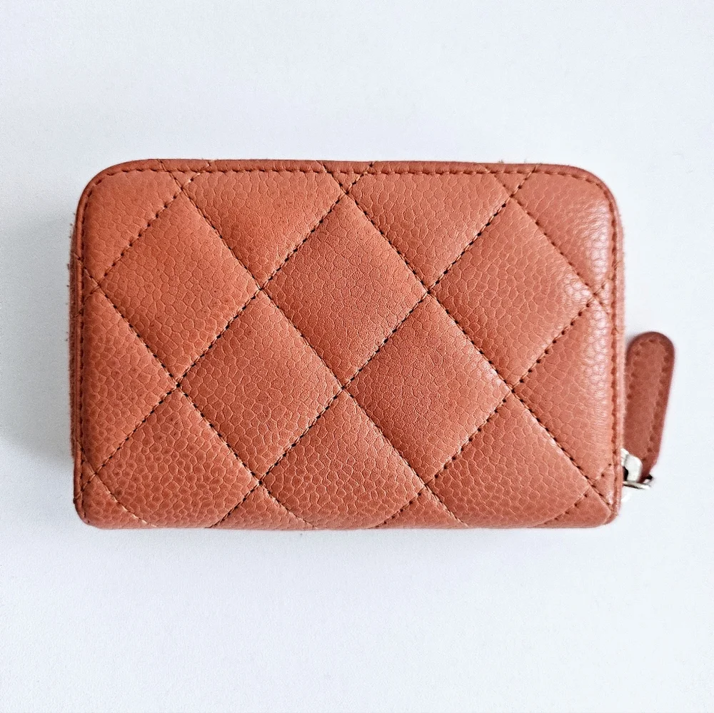 Chanel Coral Caviar Leather Card Holder Wallet